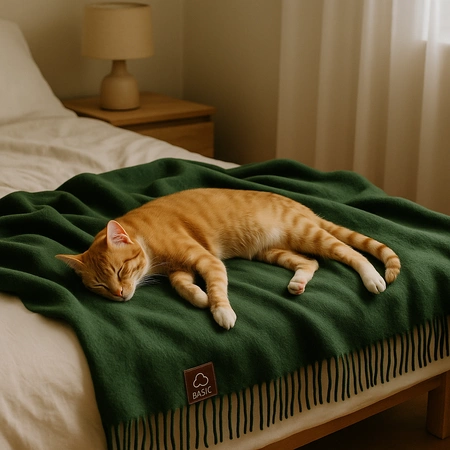 Koc bawełniano-akrylowy z frędzlami Basic Cotton Cloud 150x200cm 430 g/m2 - Butelkowa Zieleń