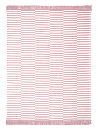 Koc bawełniano-akrylowy plażowe paski z frędzlami dwustronny Cotton Cloud 150x200cm - Brudny Róż