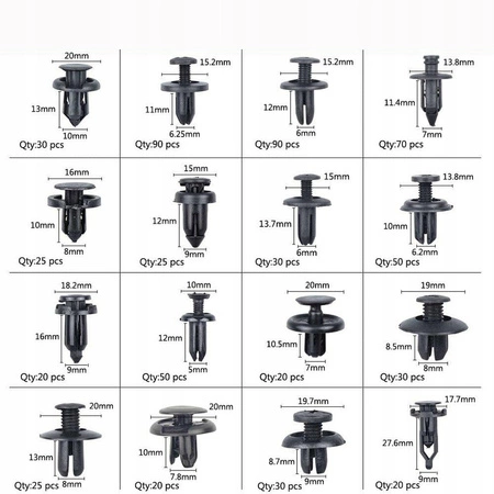 Zestaw spinek i kołków samochodowych + ściągacz - 625 elementów