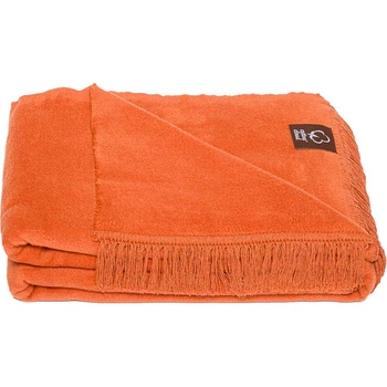 Koc bawełniano-akrylowy z frędzlami Basic Cotton Cloud 150x200cm 430 g/m2 - Pomarańczowy