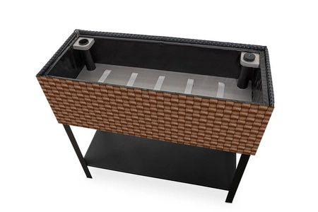 Donica na zioła Ziołownik z nawodnieniem i stelażem 95x40x30cm RD01, Brązowy orzech