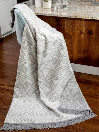 Koc bawełniano-akrylowy rybia łuska z frędzlami dwustronny Cotton Cloud 150x200cm - Szary