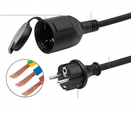 PRZEDŁUŻACZ OGRODOWY DO LAMPEK KOSIARKI BUDOWLANY 10m 3 x 2,5mm Zewnętrzny