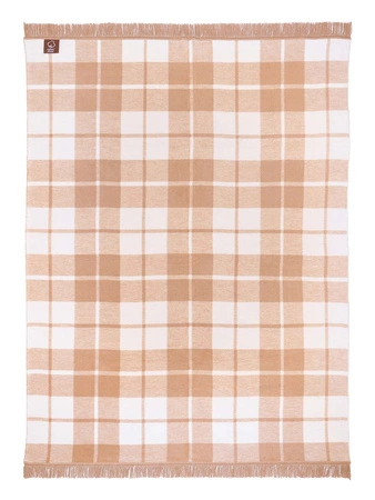 Koc bawełniano-akrylowy w kratę z frędzlami dwustronny Cotton Cloud 150x200cm - Beżowy