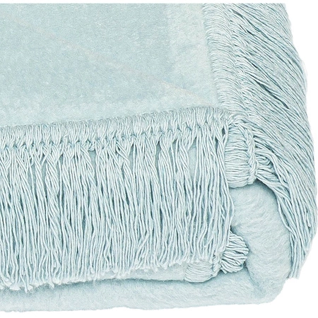 Koc bawełniano-akrylowy z frędzlami Basic Cotton Cloud 150x200cm 430 g/m2 - Niebieski Celeste