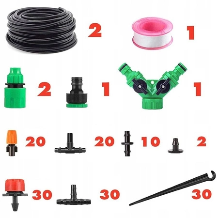 Zestaw do nawadniania ogrodu szklarni trawników kurtyna, wąż ogrodowy 30m + dysze