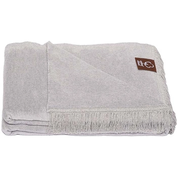 Koc bawełniano-akrylowy z frędzlami Basic Cotton Cloud 150x200cm 430 g/m2 - Srebrny