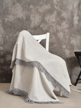 Koc bawełniano-akrylowy zygzak z frędzlami dwustronny Cotton Cloud 150x200cm - Szary