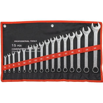 Zestaw kluczy płasko-oczkowych 6-24mm na płótnie stal CrV, 16szt.