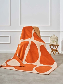 Koc bawełniano-akrylowy kamyczki dwustronny Cotton Cloud 150x200cm - Pomarańczowy/Beżowy