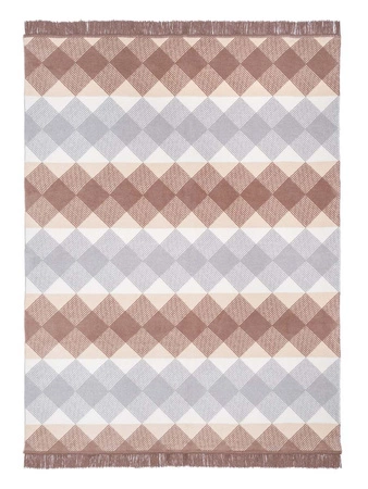 Koc bawełniano-akrylowy romby z frędzlami dwustronny Cotton Cloud 150x200cm - Szary/Brązowy