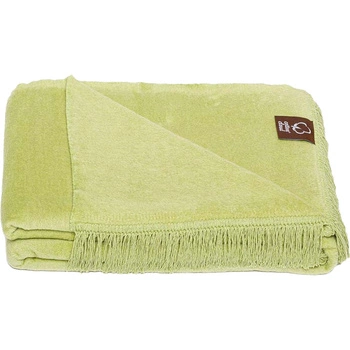 Koc bawełniano-akrylowy z frędzlami Basic Cotton Cloud 150x200cm 430 g/m2 - Jasnozielony