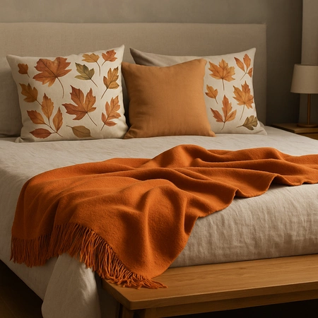 Koc bawełniano-akrylowy z frędzlami Basic Cotton Cloud 150x200cm 430 g/m2 - Pomarańczowy