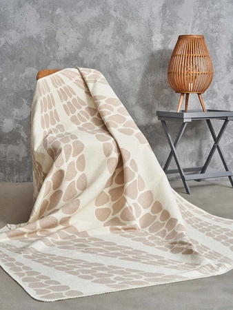 Koc pled bawełniano-akrylowy geomatryczna lilia dwustronny Cotton Cloud 165x200cm 500 g/m2 - Beżowy