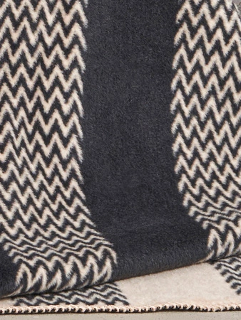 Koc bawełniano-akrylowy pasy zygzaki dwustronny Cotton Cloud 150x200cm - Czarny/Beżowy