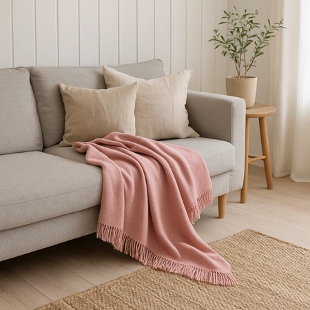 Koc bawełniano-akrylowy z frędzlami Basic Cotton Cloud 150x200cm 430 g/m2 - Brudny Róż