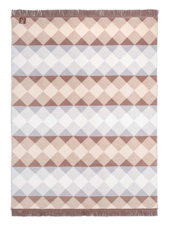 Koc bawełniano-akrylowy romby z frędzlami dwustronny Cotton Cloud 150x200cm - Szary/Brązowy