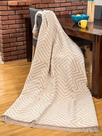 Koc bawełniano-akrylowy labirynt z frędzlami dwustronny Cotton Cloud 150x200cm - Beżowy