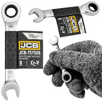 Klucz płasko-oczkowy z grzechotką krótki 8mm, JCB