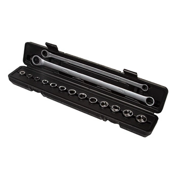 Klucze oczkowe z grzechotką długie 8-24mm zestaw, 15 elementów