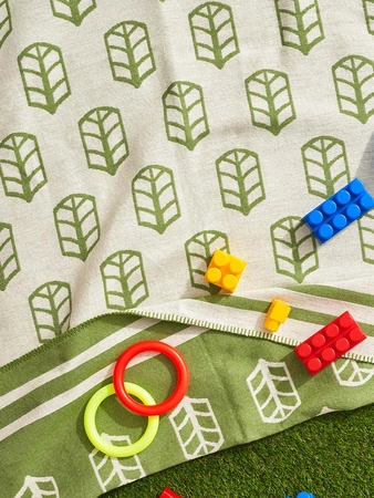 Koc pled bawełniano-akrylowy klaser dwustronny Cotton Cloud 165x200cm 500 g/m2 - Zielony/Biały