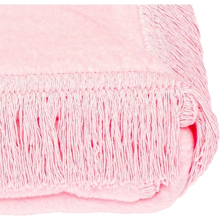 Koc bawełniano-akrylowy z frędzlami Basic Cotton Cloud 150x200cm 430 g/m2 - Jasnoróżowy