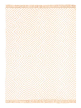 Koc bawełniano-akrylowy labirynt z frędzlami dwustronny Cotton Cloud 150x200cm - Beżowy