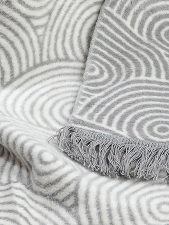 Koc bawełniano-akrylowy rybia łuska z frędzlami dwustronny Cotton Cloud 150x200cm - Szary