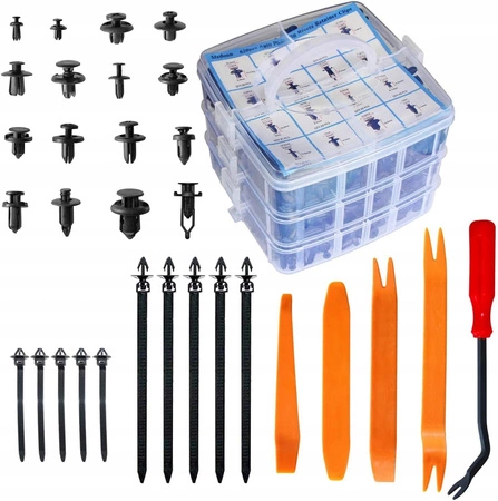 Spinki kołki klipsy samochodowe do tapicerki auta 815 el zestaw + ściągacz