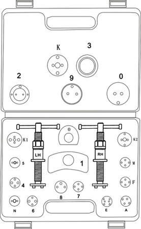 Zestaw 21ele do wyciskania tłoczków hamulcowych