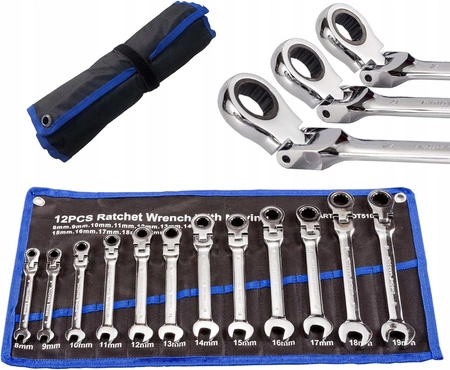 KLUCZE PŁASKO OCZKOWE Z GRZECHOTKĄ ŁAMANE 8-19MM 12el