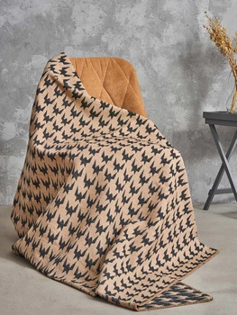 Koc pled bawełniano-akrylowy pepitka dwustronny Cotton Cloud 165x200cm 500 g/m2 - Czarny/Beżowy