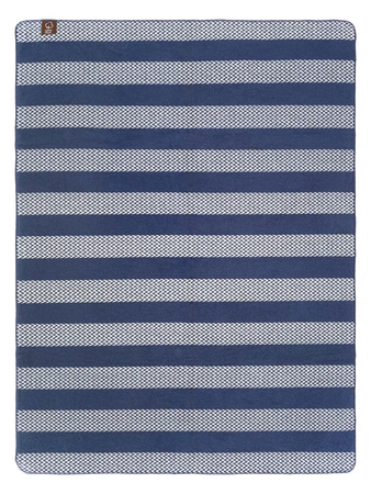 Koc bawełniano-akrylowy pasy zygzaki dwustronny Cotton Cloud 150x200cm - Granatowy/Biały