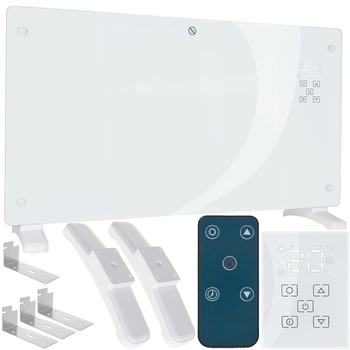 Grzejnik elektryczny konwektorowy szklany biały LCD z pilotem sterowania i WiFi 2500W
