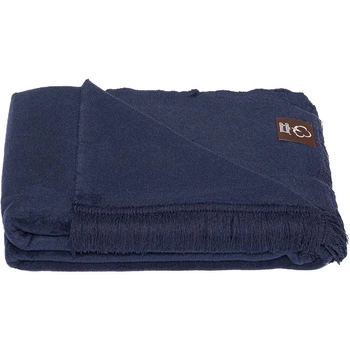 Koc bawełniano-akrylowy z frędzlami Basic Cotton Cloud 150x200cm 430 g/m2 - Granatowy