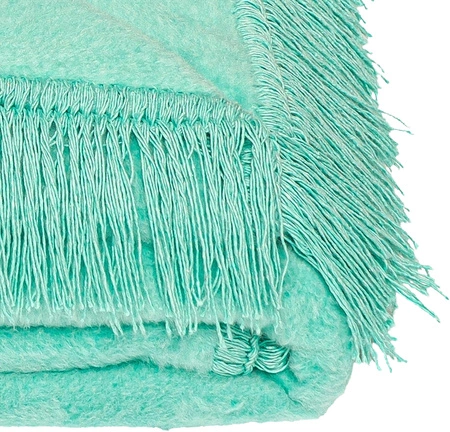 Koc bawełniano-akrylowy z frędzlami Basic Cotton Cloud 150x200cm 430 g/m2 - Miętowy