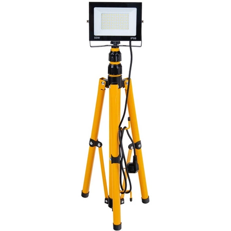 Lampa led naświetlacz budowlany barwa biała zimna 6500K 50W + statyw teleskopowy + przewód