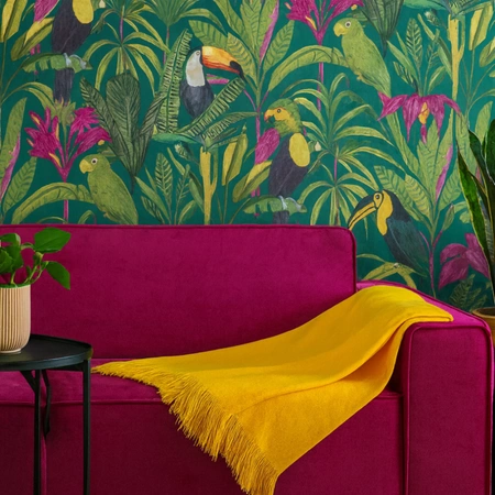 Koc bawełniano-akrylowy z frędzlami Basic Cotton Cloud 150x200cm 430 g/m2 - Żółty