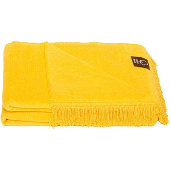 Koc bawełniano-akrylowy z frędzlami Basic Cotton Cloud 150x200cm 430 g/m2 - Żółty