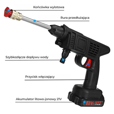 Myjka ciśnieniowa akumulatorowa 30 bar + dysze zestaw