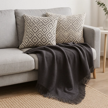 Koc bawełniano-akrylowy z frędzlami Basic Cotton Cloud 150x200cm 430 g/m2 - Popielaty