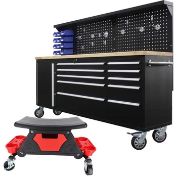 Stół warsztatowy z szufladami na kółkach 215cm 84" + Stołek warsztatowy 360°