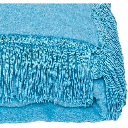 Koc bawełniano-akrylowy z frędzlami Basic Cotton Cloud 150x200cm 430 g/m2 - Błękitny