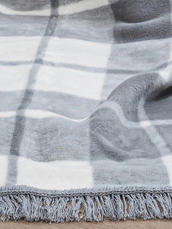 Koc bawełniano-akrylowy w kratkę z frędzlami dwustronny Cotton Cloud 150x200cm - Szary