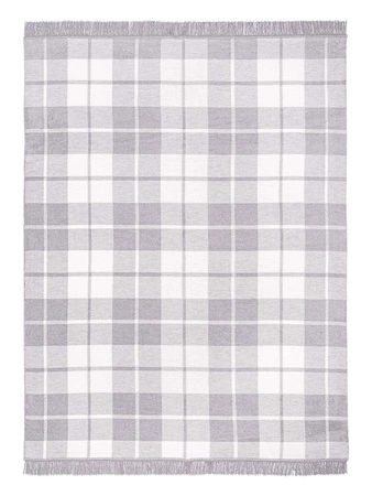 Koc bawełniano-akrylowy w kratkę z frędzlami dwustronny Cotton Cloud 150x200cm - Szary