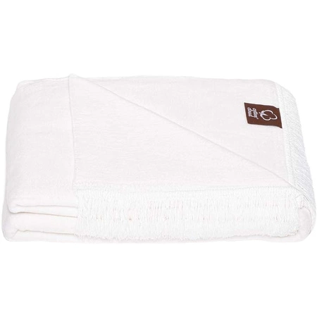 Koc bawełniano-akrylowy z frędzlami Basic Cotton Cloud 150x200cm 430 g/m2 - Śnieżna Biel