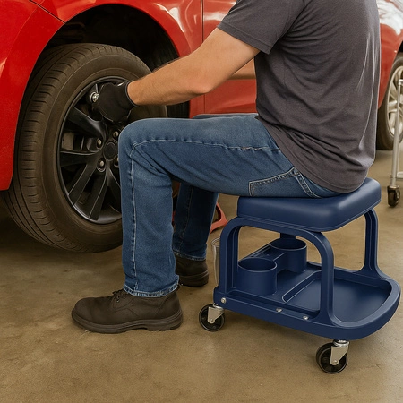 Taboret warsztatowy siedzisko leżanka z uchwytem na narzędzia