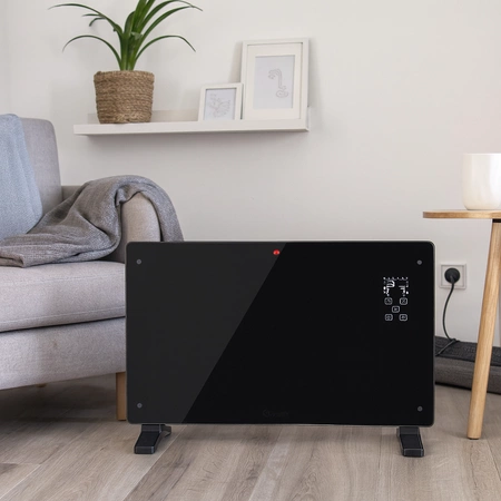 Grzejnik elektryczny konwektorowy szklany czarny LCD z pilotem sterowania i WiFi 2500W